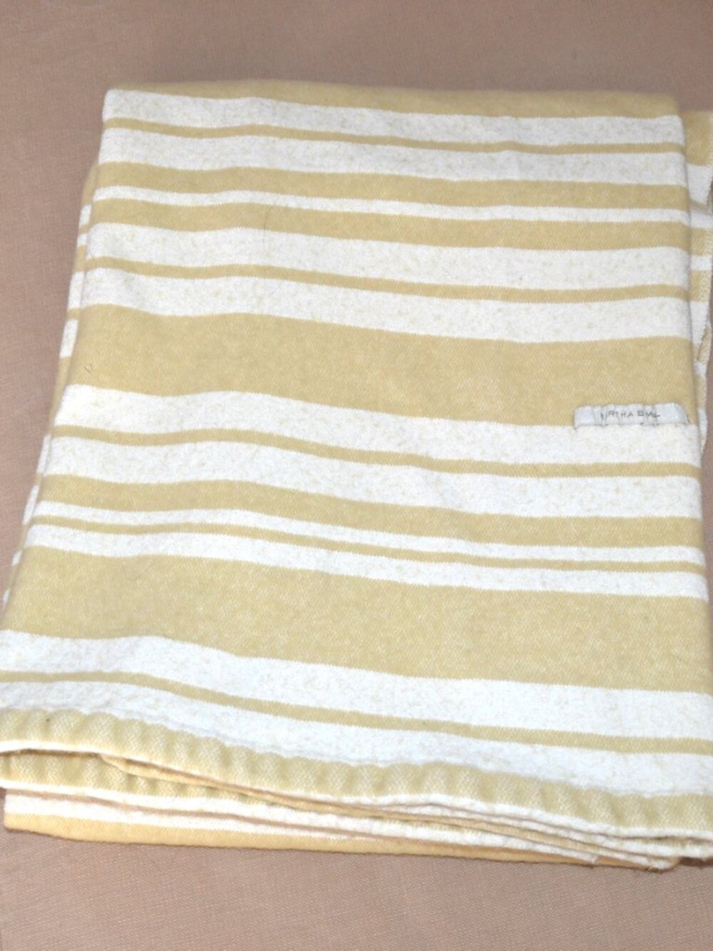 Vintage Martha By Mail Stewart Wool Tan/Cream Striped Throw Blanket 52"x79"